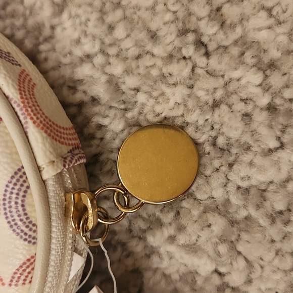 Coach Circle Coin Purse Pebbled Leather Cream pink Signature Op Art Logo Pouch - Picture 4 of 7